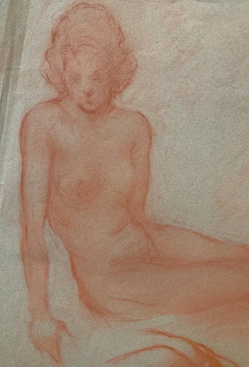 Studio di figura nuda femminile. Disegno a sanguigna su carta.-photo-3
