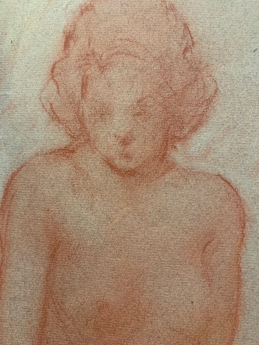 Studio di figura nuda femminile. Disegno a sanguigna su carta.-photo-3