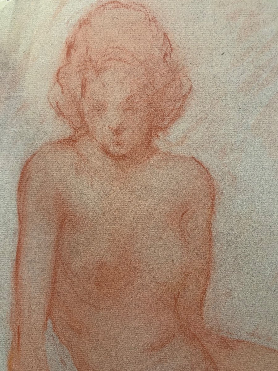 Studio di figura nuda femminile. Disegno a sanguigna su carta.-photo-4