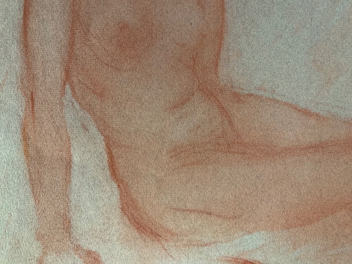 Studio di figura nuda femminile. Disegno a sanguigna su carta.-photo-5