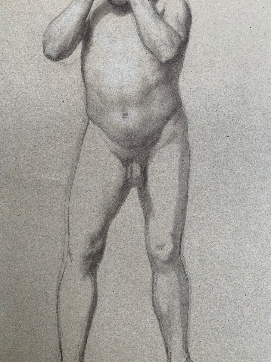 Studio anatomio preparatorio per figura del uomo con mani sul viso. XIX secolo.-photo-5