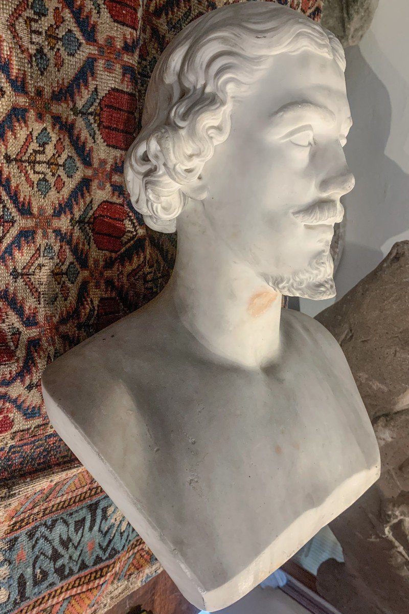 Busto maschile in marmo bianco statuario di Carrara. Ambito Toscano. Circa 1850. -photo-1