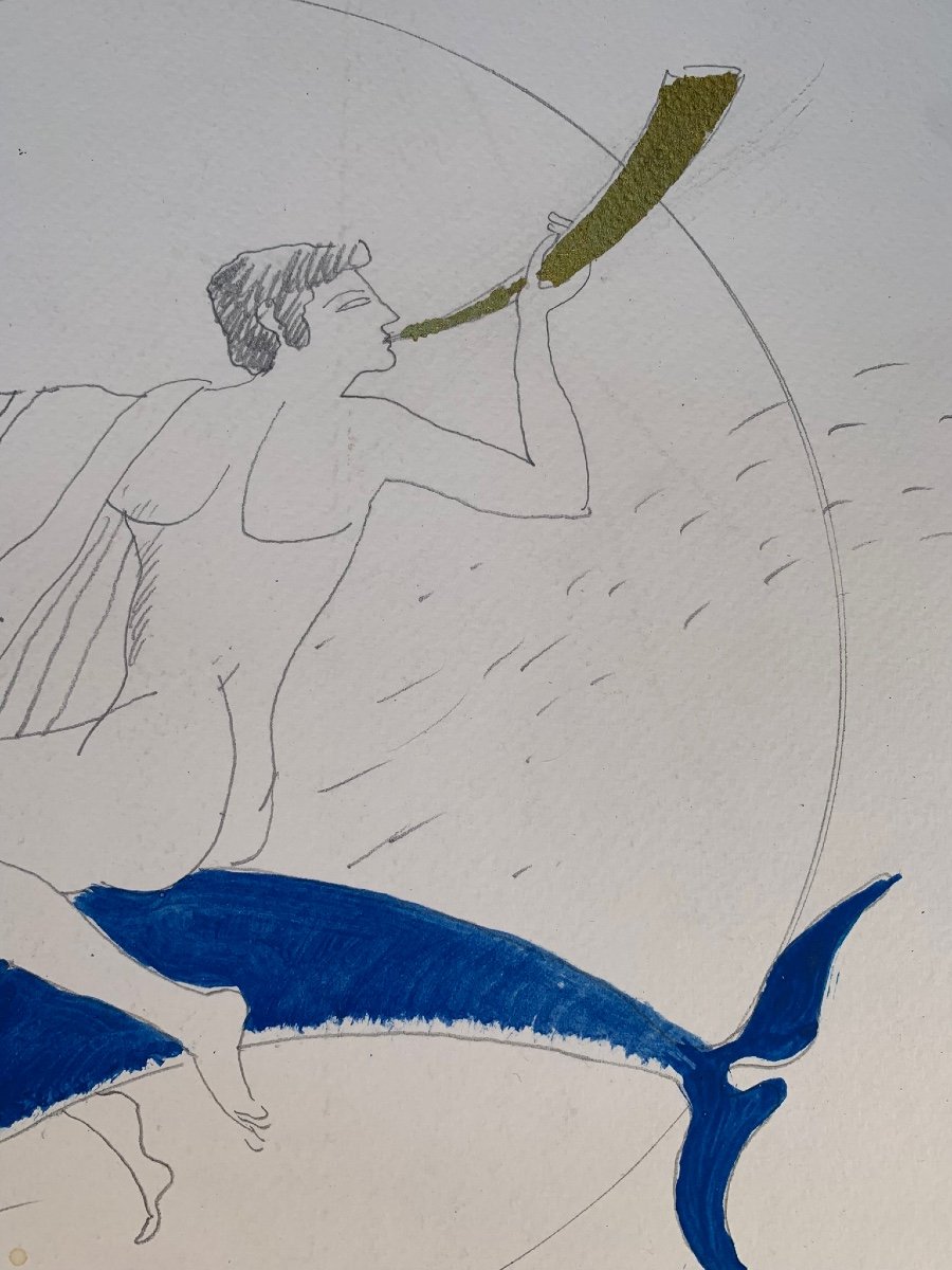 Dionisiaca. Bozzetto con una divinità greca su un delfino di Marco Silombria.-photo-2