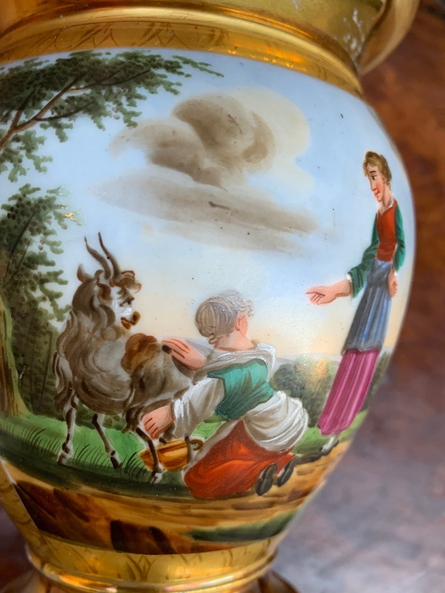 Zuccheriera in porcellana dell'epoca Impero con scene pastorali. Circa 1820.  -photo-2