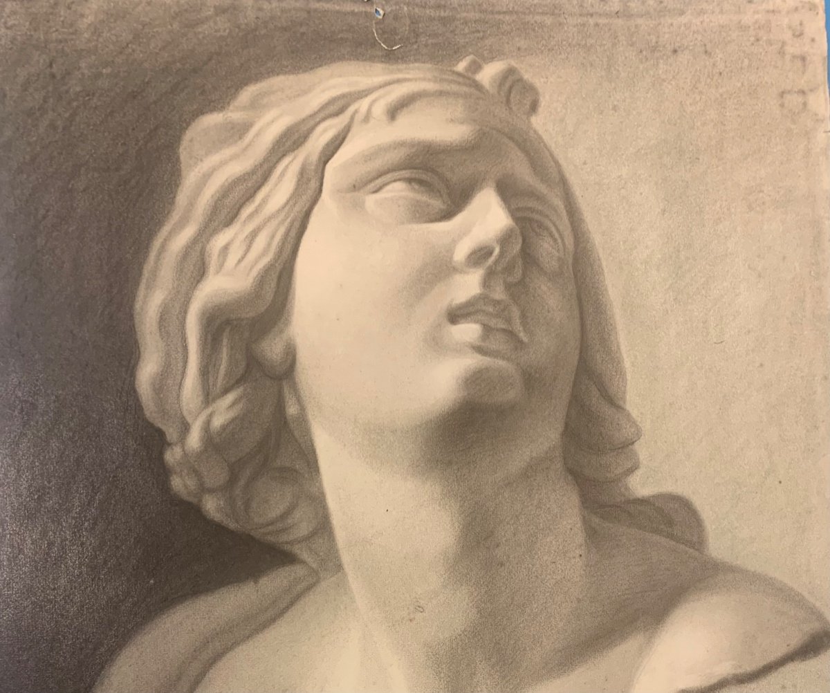 Disegno accademico di un busto scultura classica. XIX secolo-photo-2