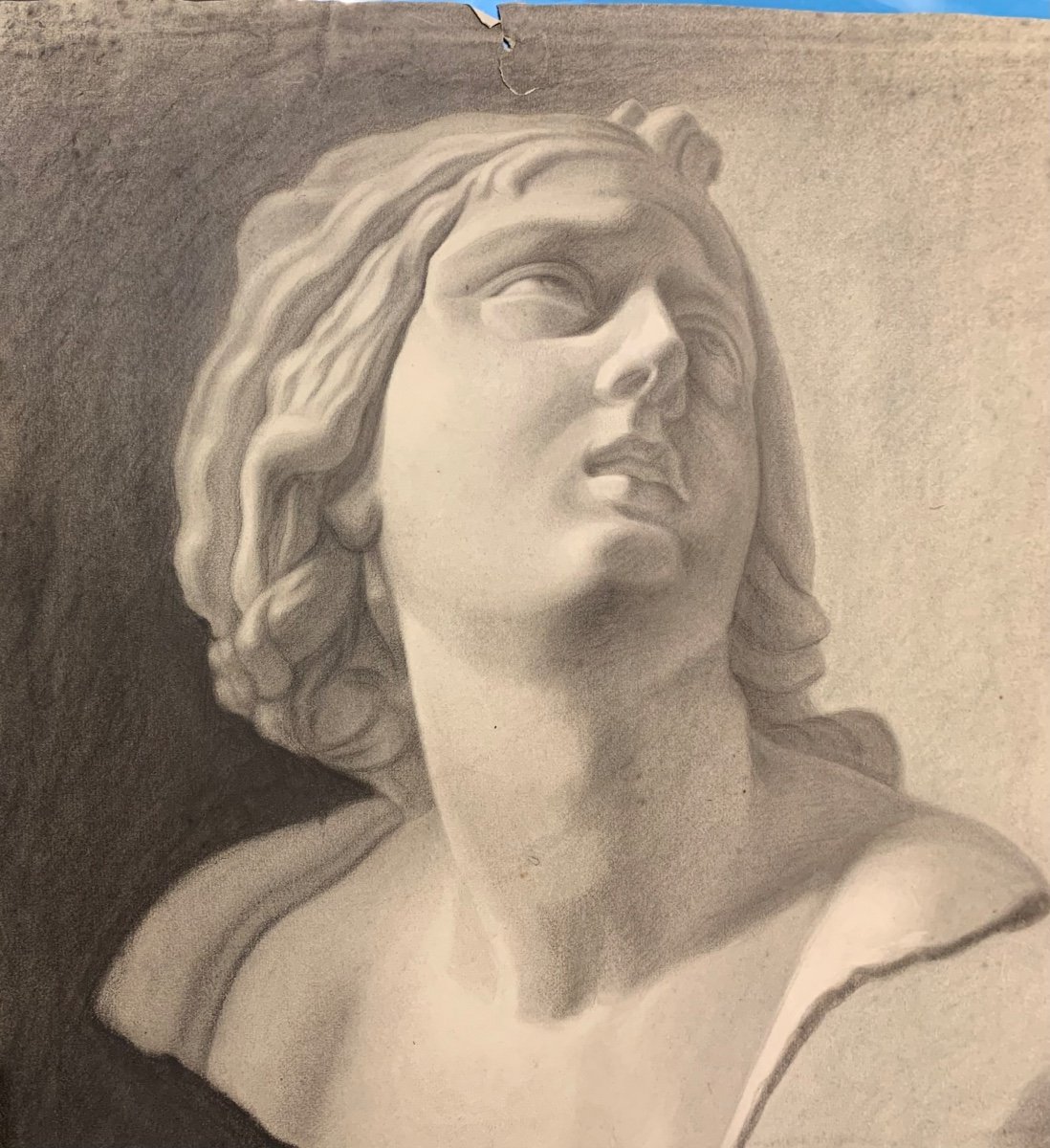 Disegno accademico di un busto scultura classica. XIX secolo-photo-3