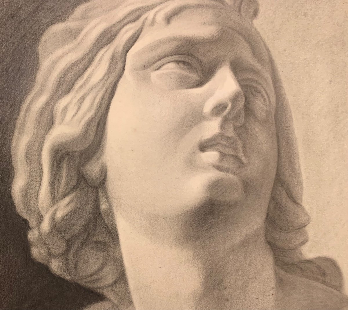Disegno accademico di un busto scultura classica. XIX secolo-photo-6