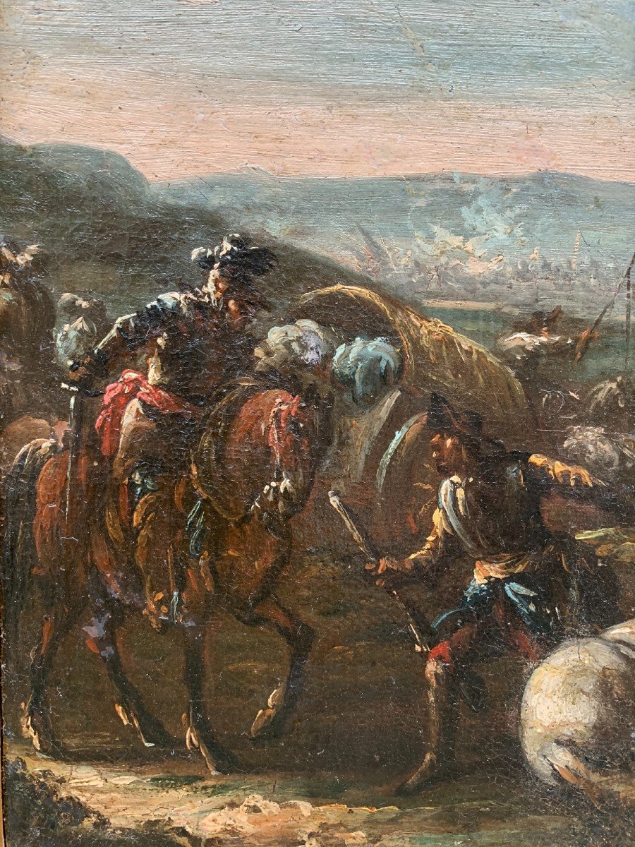 Durante la battaglia: un messaggero che porta notizie a un comandante a cavallo. 
