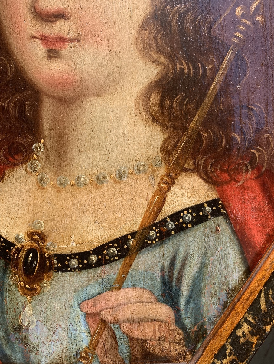 Santa Clotilde, Regina dei Franchi. Dipinto ottagonale su tavola, circa 1700.-photo-5