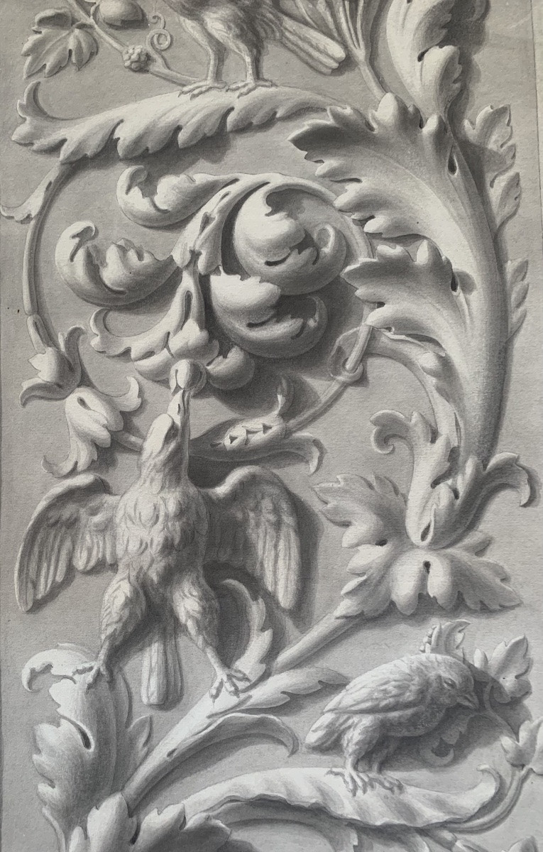 Studio accademico di un bassorilievo con grottesche, draghi e uccelli, datato 20 maggio 1868 .-photo-8