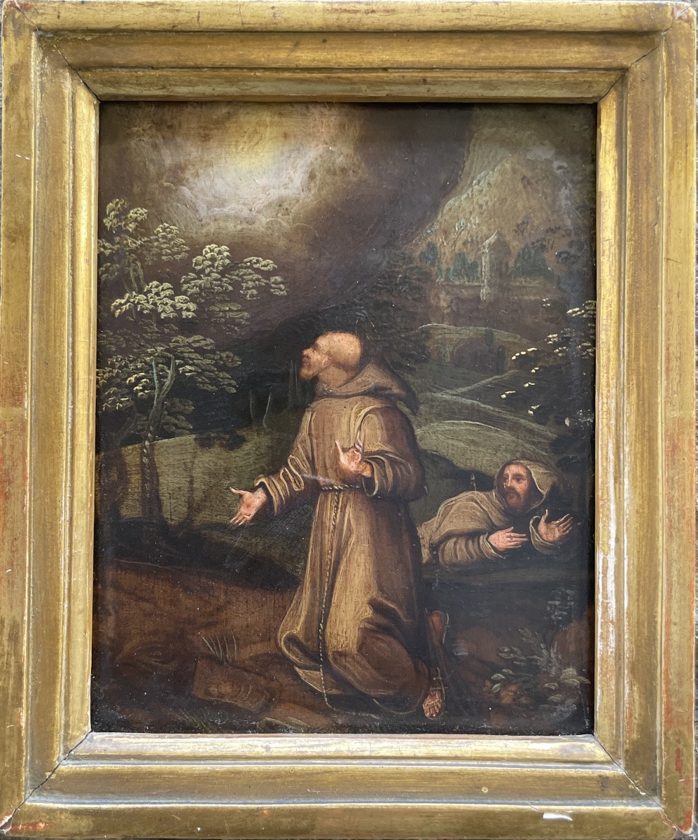 San Francesco riceve le stimmate Olio su rame, scuola fiamminga, XVII secolo-photo-2