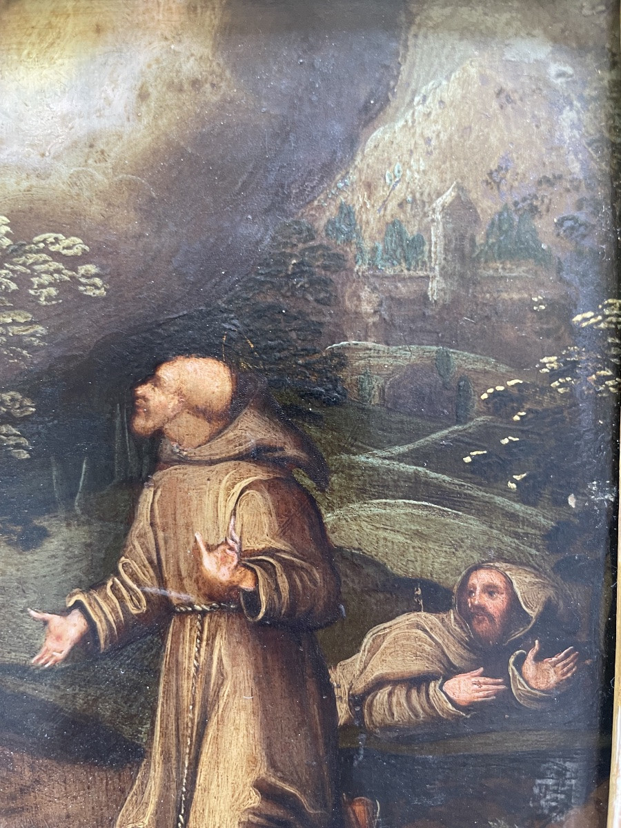 San Francesco riceve le stimmate Olio su rame, scuola fiamminga, XVII secolo-photo-3