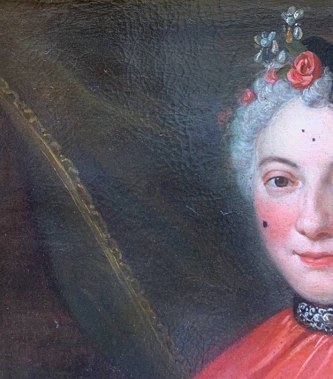 Dama in costume da carnevale, maschera, mouches e tremblants – ca. 1730. Ambito di Ch. Coypel-photo-1