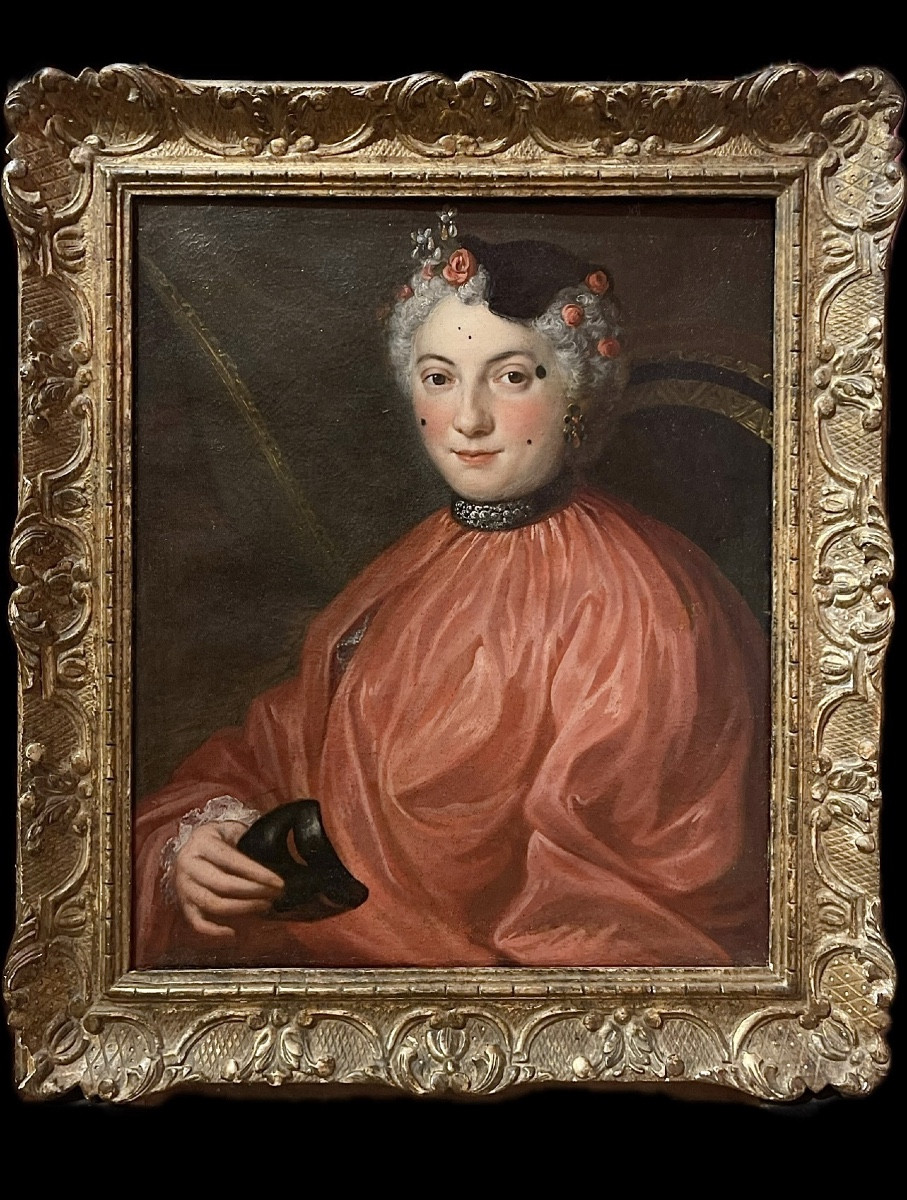 Dama in costume da carnevale, maschera, mouches e tremblants – ca. 1730. Ambito di Ch. Coypel-photo-8