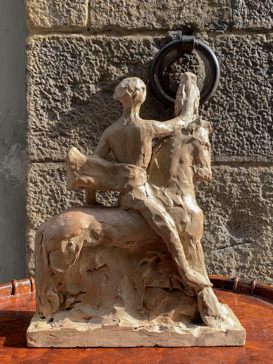 Eroe italico a cavallo, scultura in terracotta, Giorgio Rossi (1894–1981)-photo-2