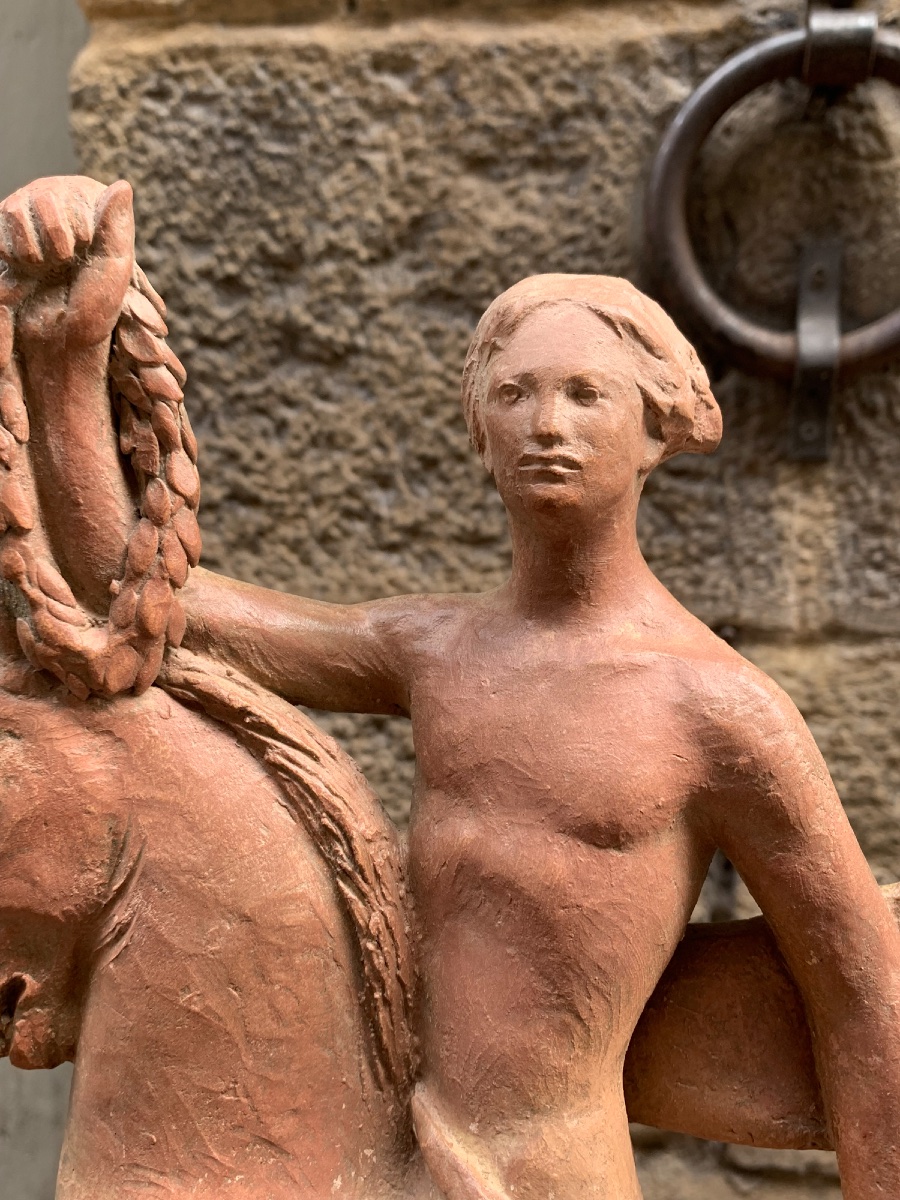 Eroe italico a cavallo, scultura in terracotta, Giorgio Rossi (1894–1981)-photo-3