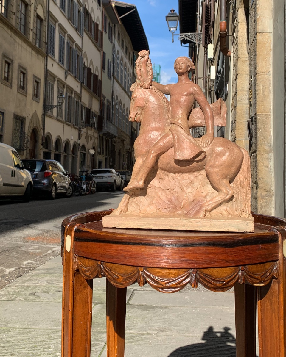Eroe italico a cavallo, scultura in terracotta, Giorgio Rossi (1894–1981)-photo-4