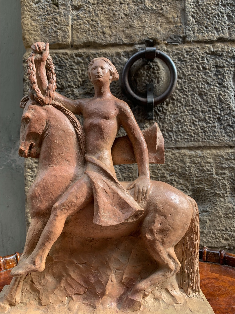 Eroe italico a cavallo, scultura in terracotta, Giorgio Rossi (1894–1981)-photo-5