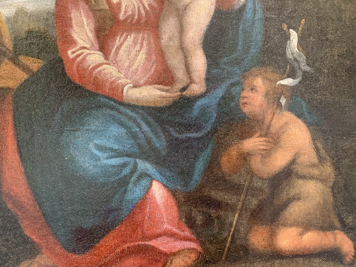 Sacra Famiglia con San Giovannino. Scuola bolognese. XVII secolo-photo-3