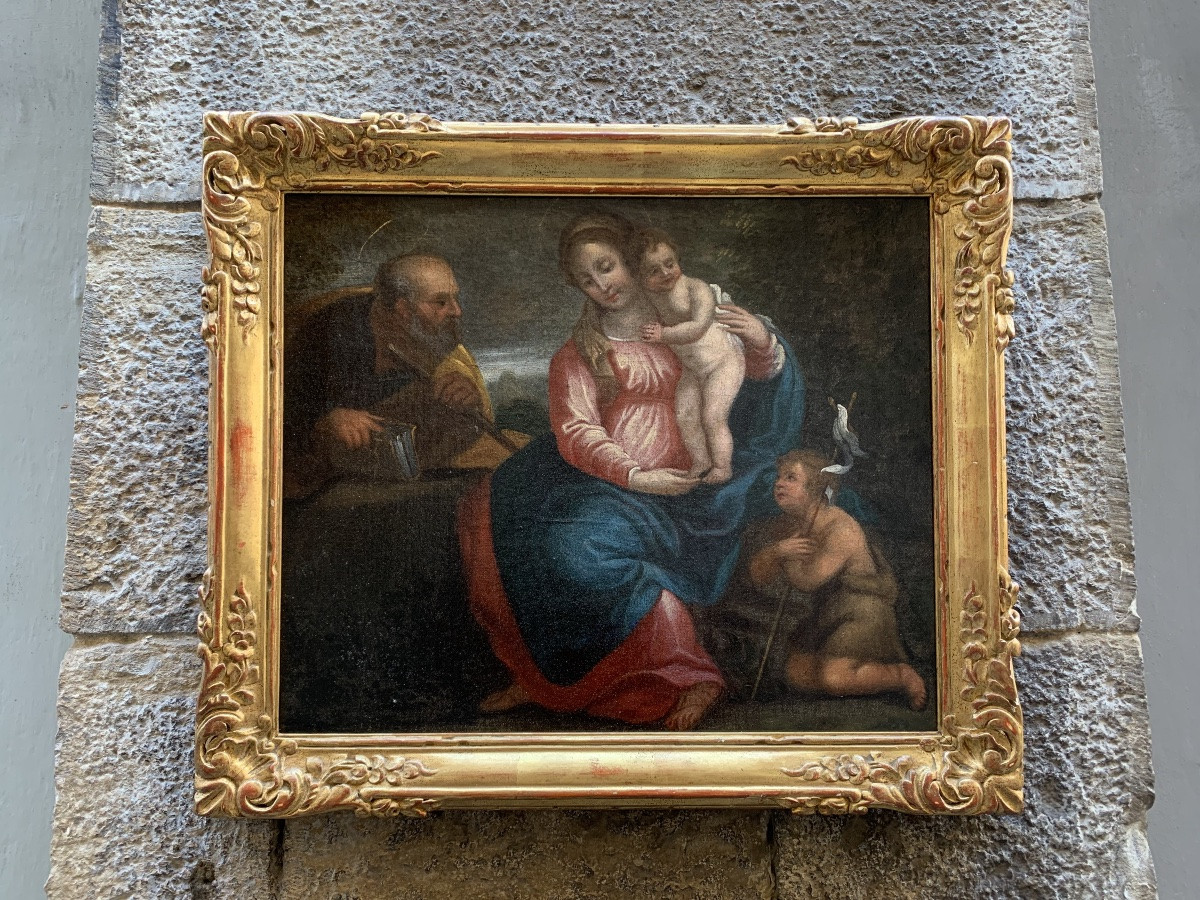 Sacra Famiglia con San Giovannino. Scuola bolognese. XVII secolo-photo-6