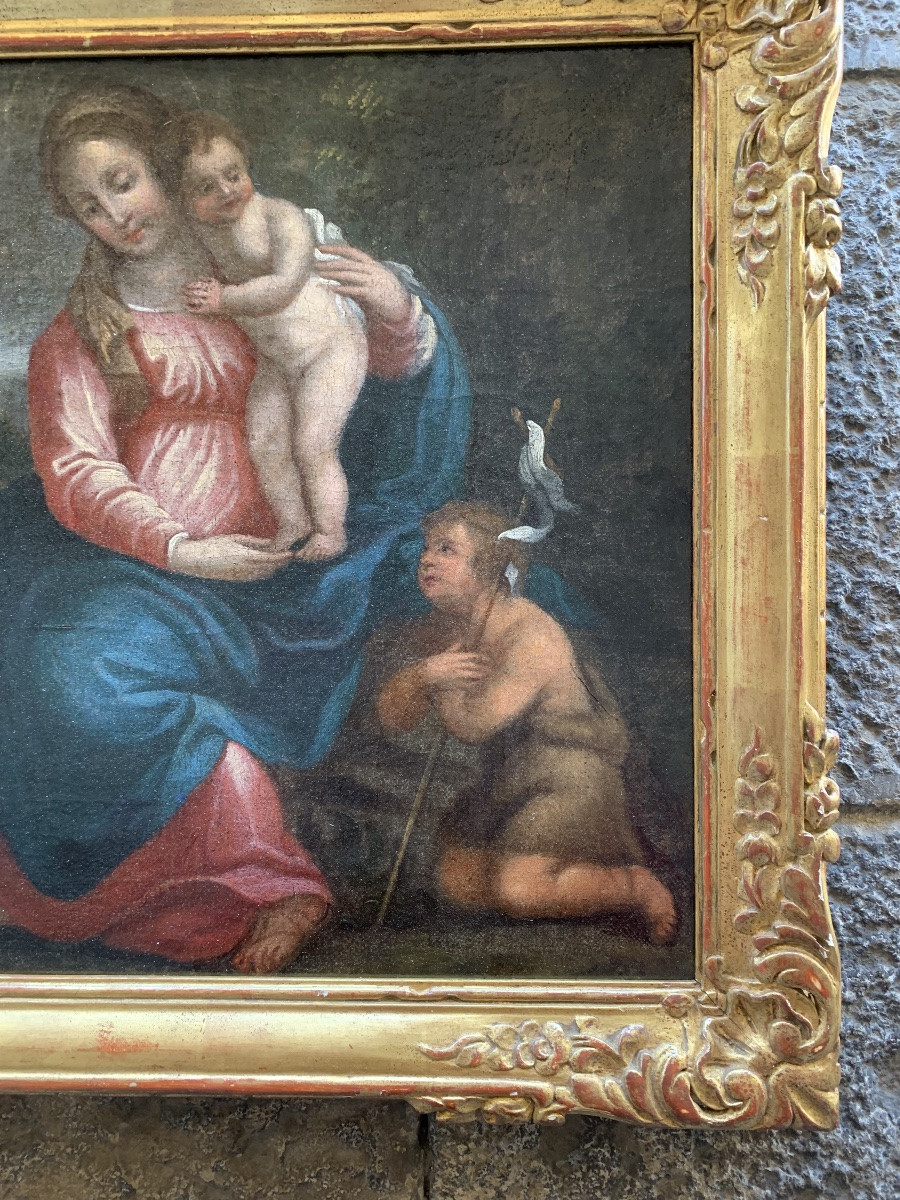Sacra Famiglia con San Giovannino. Scuola bolognese. XVII secolo-photo-7