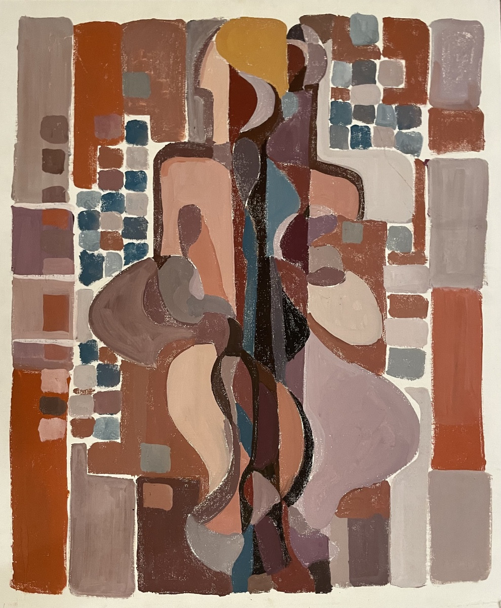Composizione astratta geometrica con silhouette femminile – circa anni 1970 