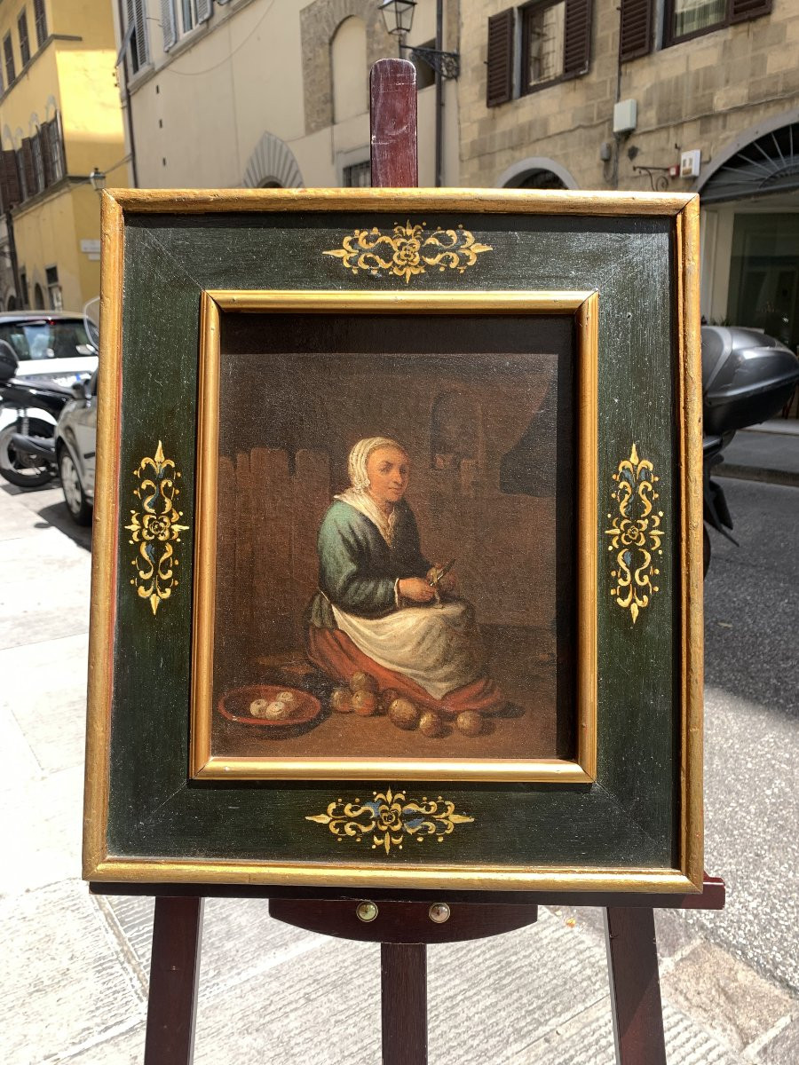 Scuola olandese, fine XVII – inizio XVIII secolo Scena con cuoca che pela mele-photo-3