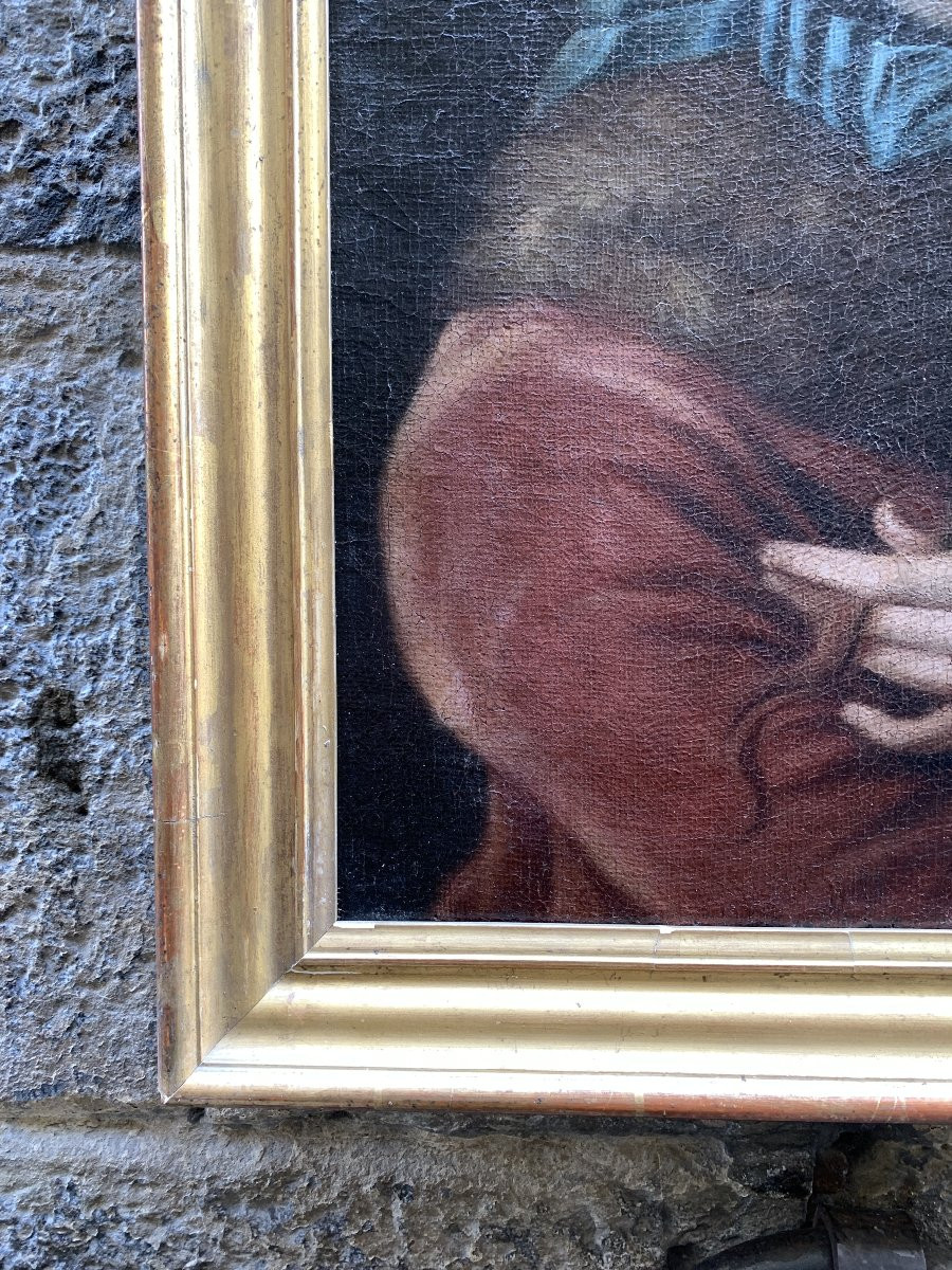 Ritratto femminile con giacchettino rosso bordato di pelliccia e treccia. Scuola tedesca-photo-1