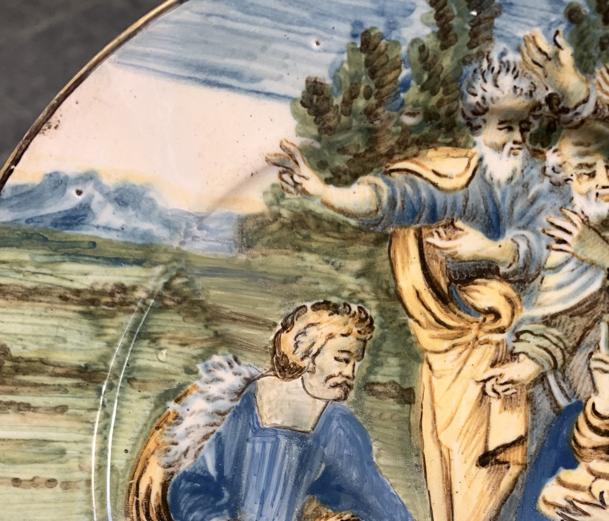 Maiolica di Castelli, piattello con il miracolo dei pani e dei pesci, metà XVIII secolo -photo-5