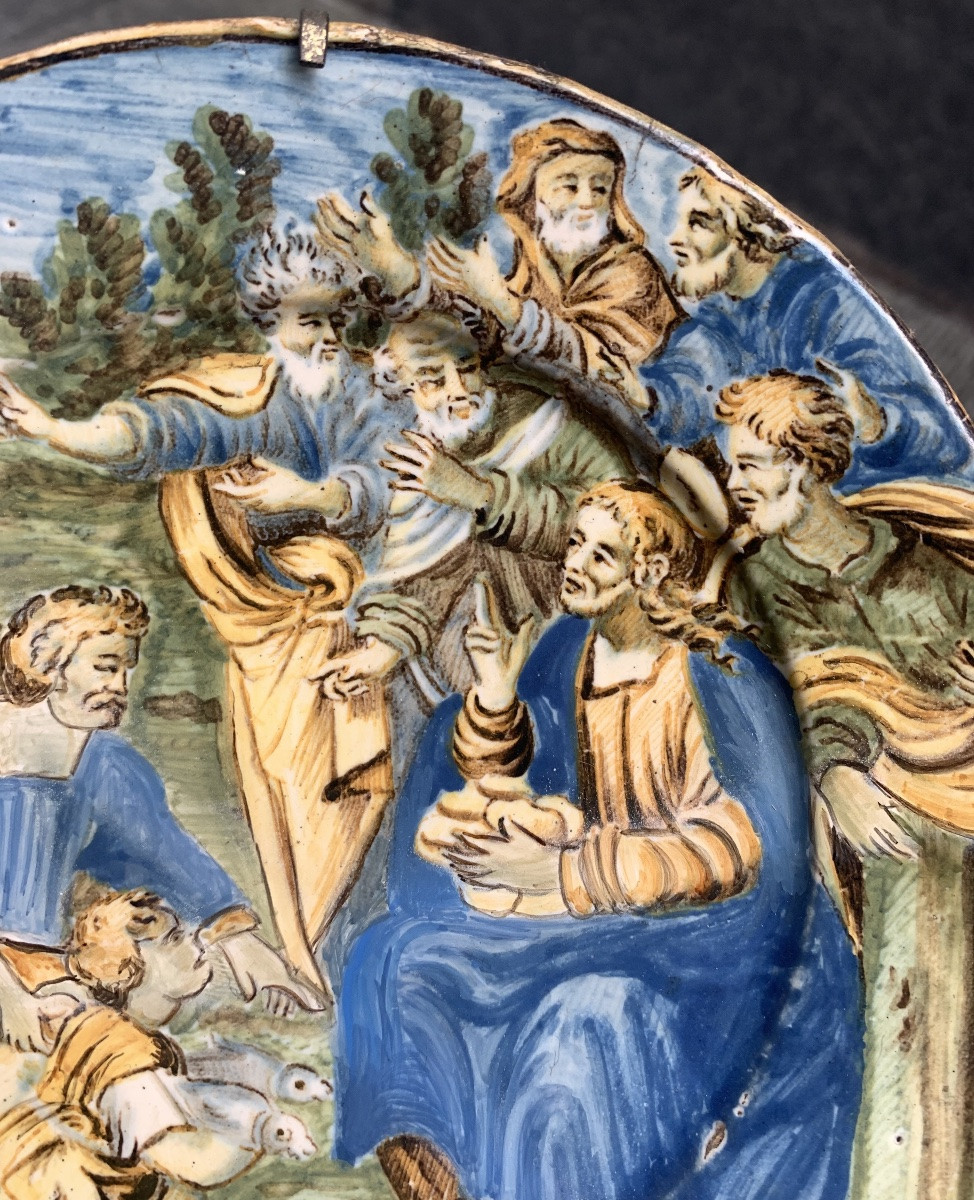 Maiolica di Castelli, piattello con il miracolo dei pani e dei pesci, metà XVIII secolo -photo-6