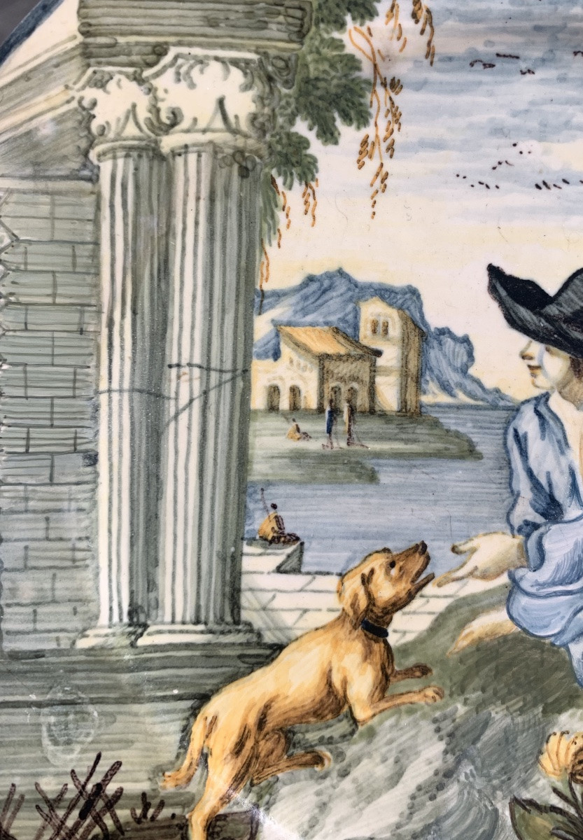 Maiolica di Castelli d’Abruzzo, piattello con giovane uomo col cappello e cane. Metà XVIII sec-photo-3