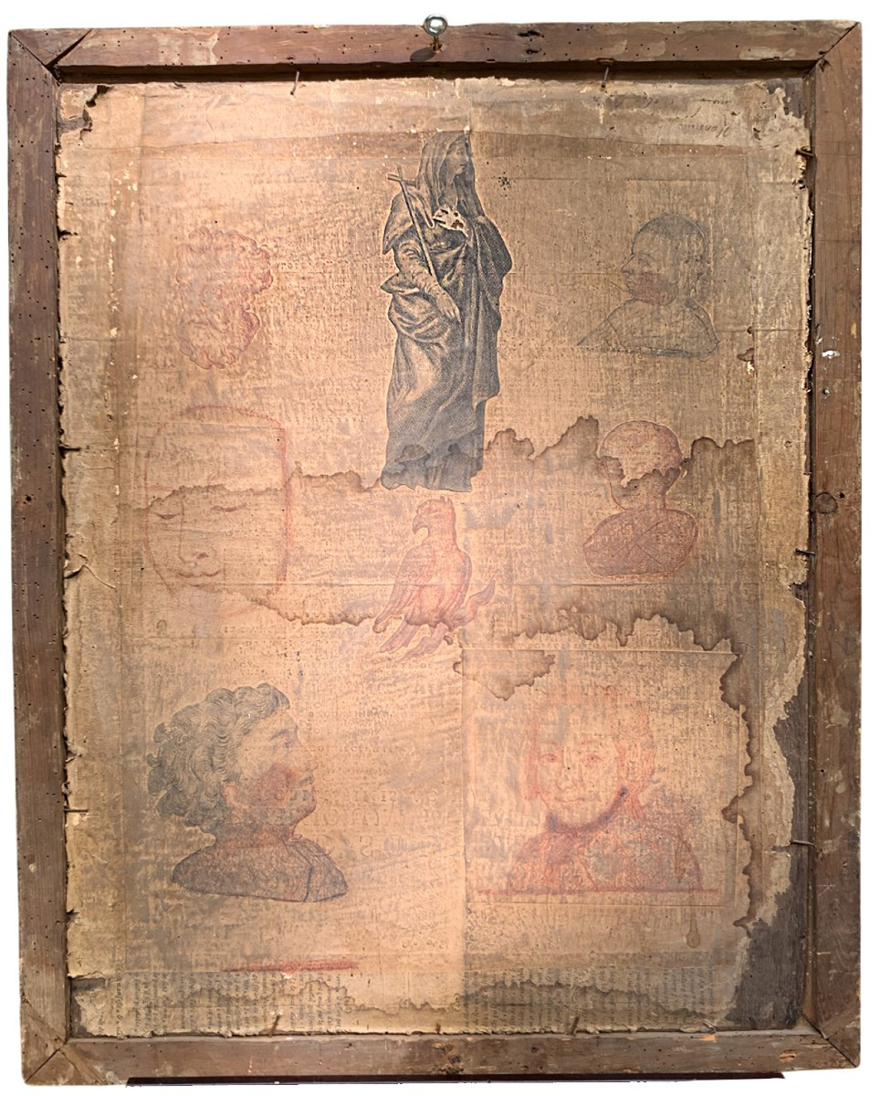 Maria Maddalena penitente su tavola di rovere con disegni e collage d’atelier sul retro. XVII s-photo-2