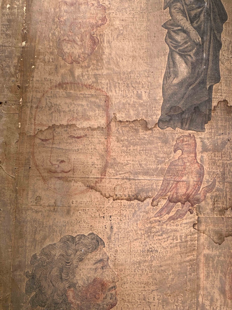 Maria Maddalena penitente su tavola di rovere con disegni e collage d’atelier sul retro. XVII s-photo-1