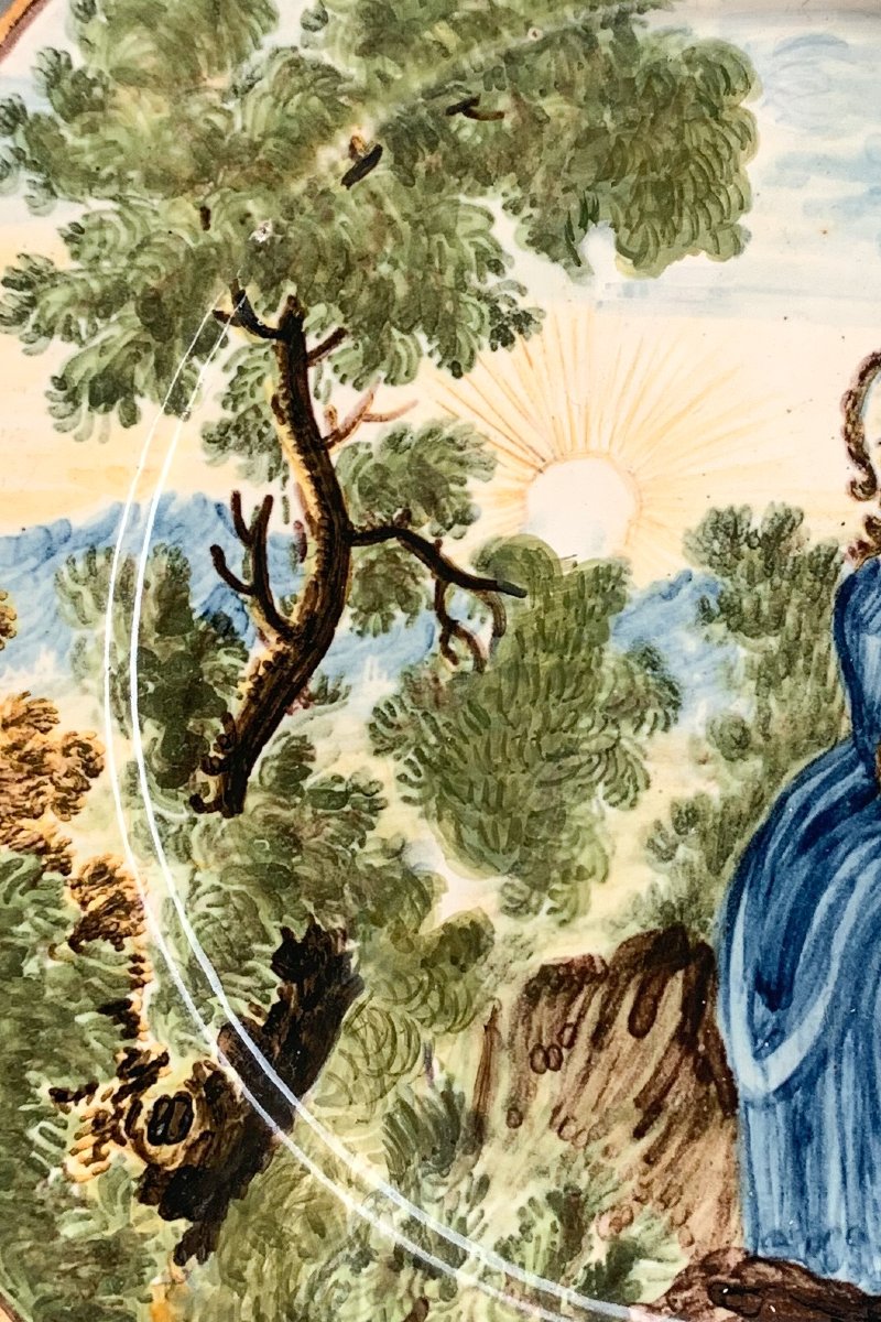 Nicola Cappelletti. Castelli. Maiolica con giovane donna con fuso e rovine, metà XVIII s.-photo-2