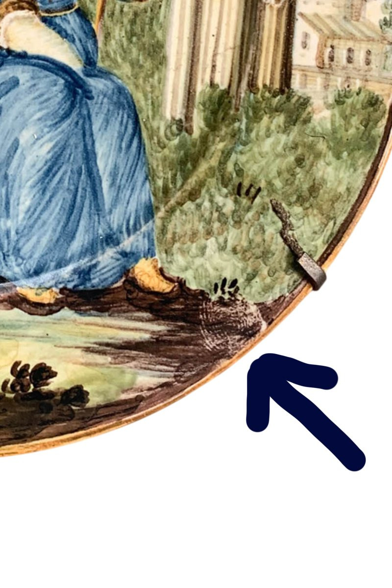 Nicola Cappelletti. Castelli. Maiolica con giovane donna con fuso e rovine, metà XVIII s.-photo-2
