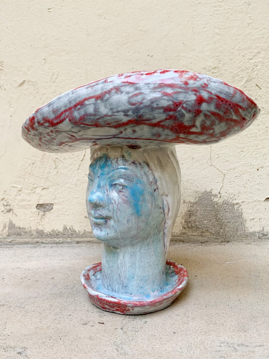 Scultore toscano del Novecento - Donna con cappello, terracotta smaltata -photo-2