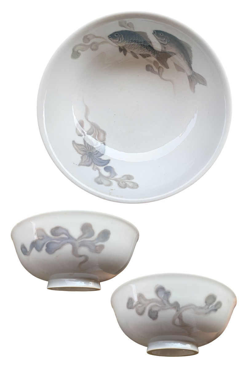 Coppa Royal Copenhagen con carpe, modello 2440 in stile Jugendstil, ca. 1925-photo-2