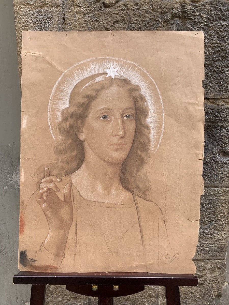 Arcangelo Gabriele. Studio preparatorio firmato da Enrico Reffo (64 x 49 cm)  -photo-2