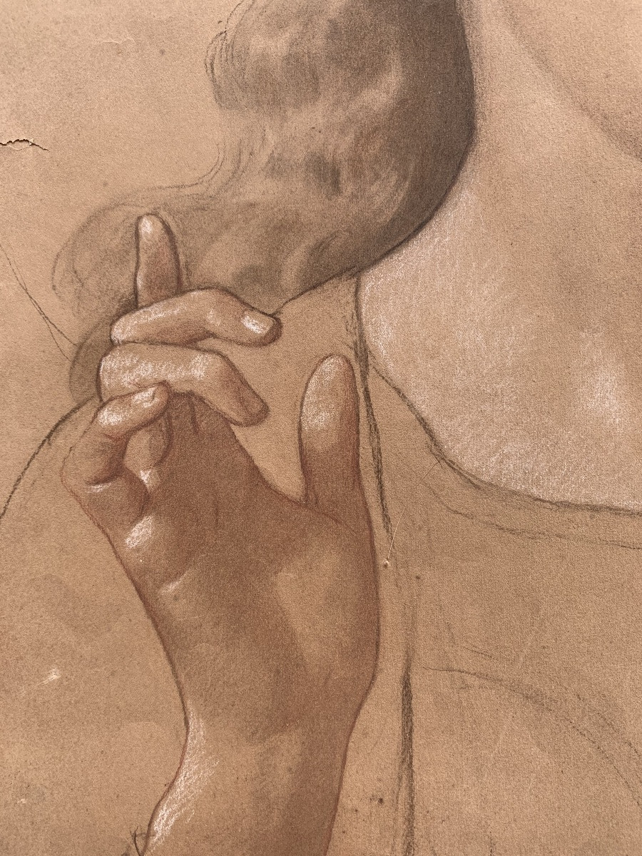 Arcangelo Gabriele. Studio preparatorio firmato da Enrico Reffo (64 x 49 cm)  -photo-3