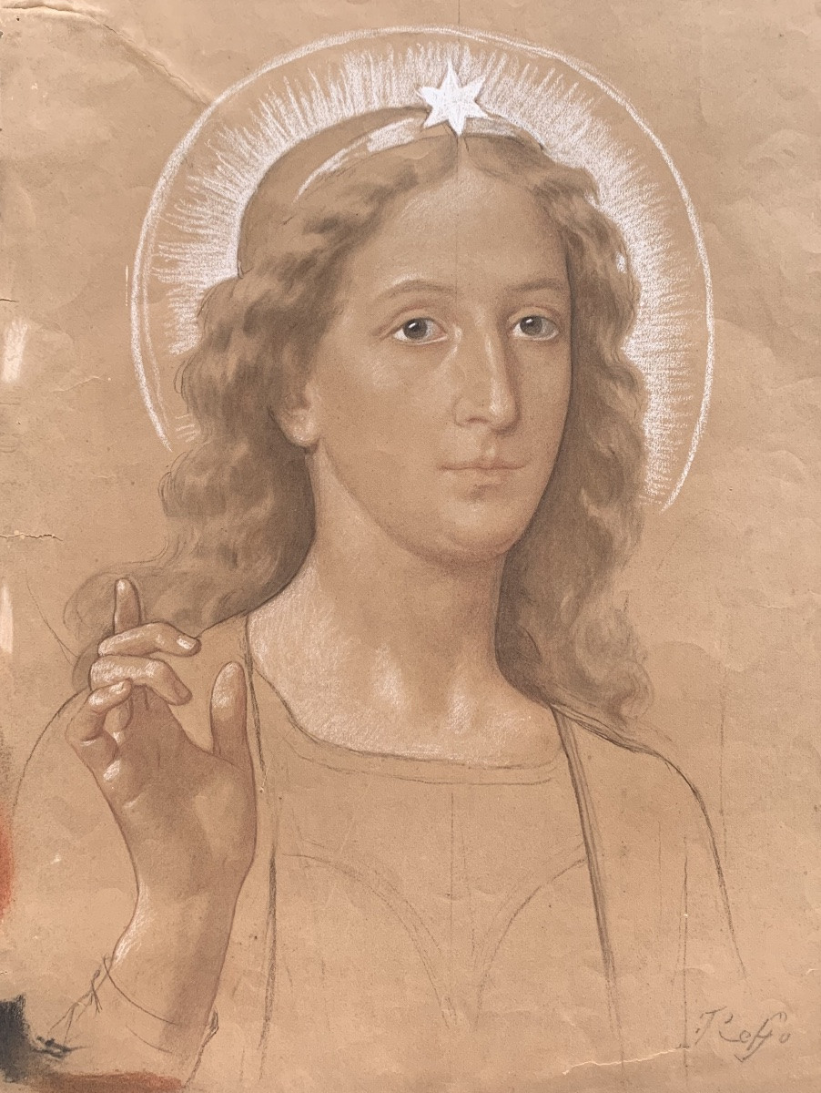 Arcangelo Gabriele. Studio preparatorio firmato da Enrico Reffo (64 x 49 cm)  -photo-8