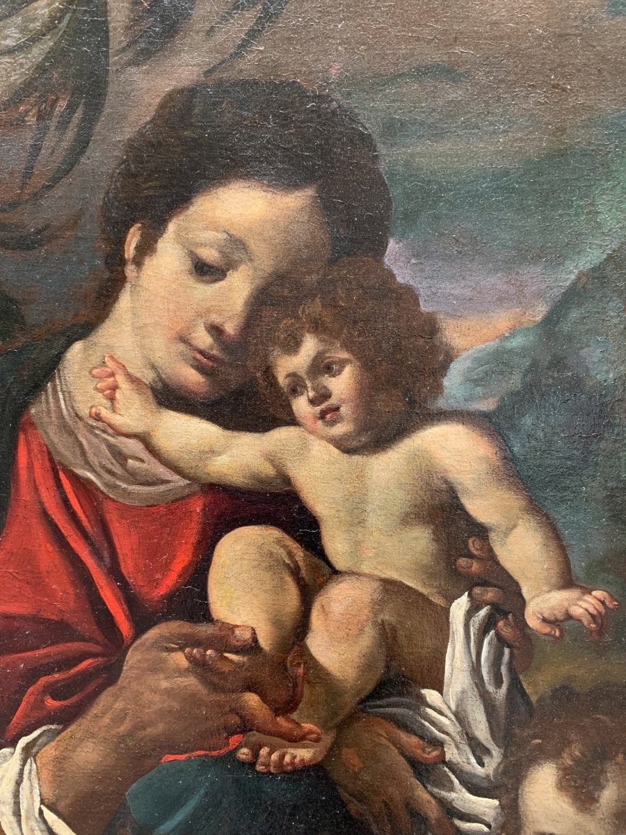 Sacra Famiglia con il piccolo San Giovannino. Scuola bolognese, XVII secolo-photo-1