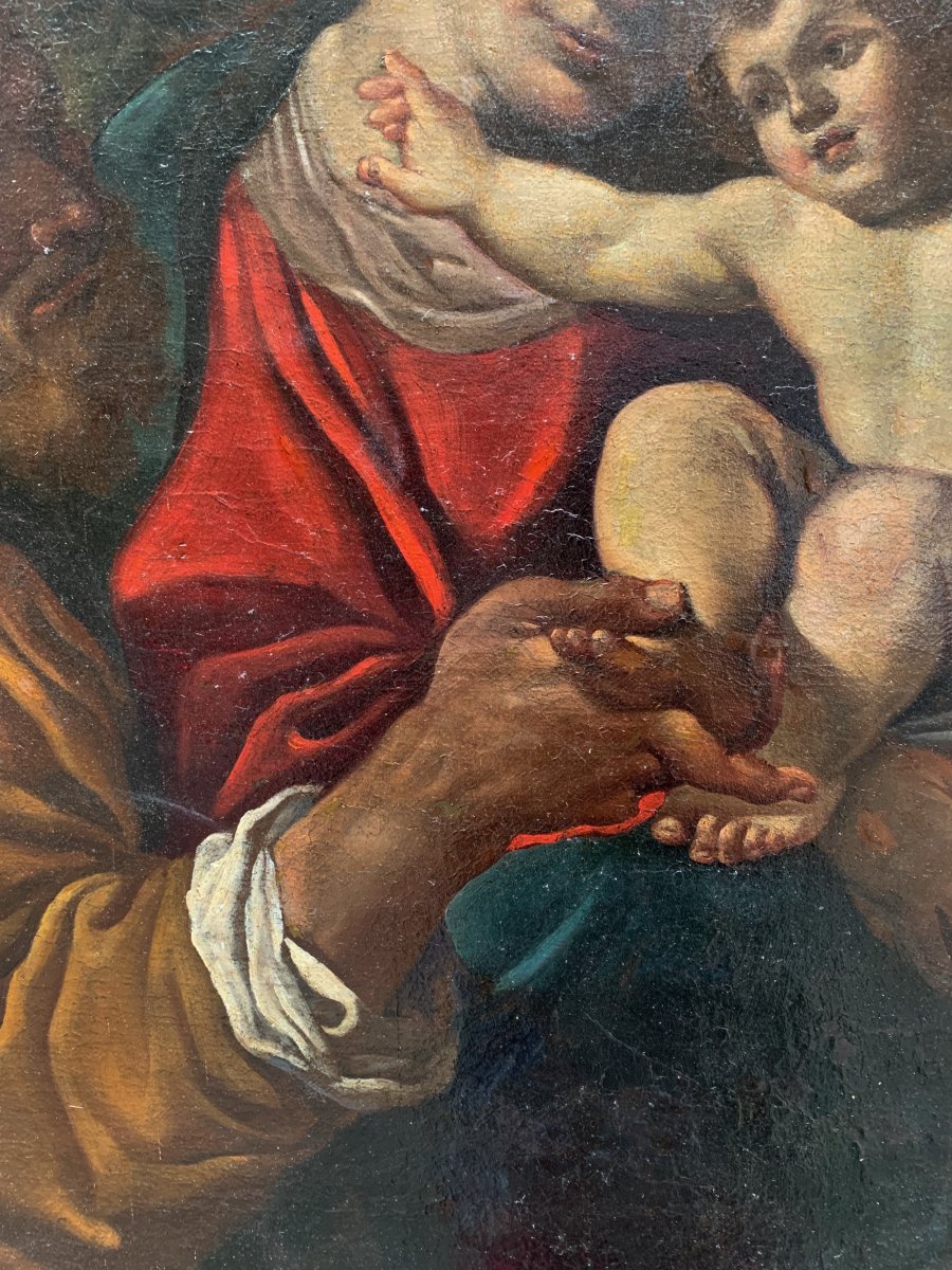 Sacra Famiglia con il piccolo San Giovannino. Scuola bolognese, XVII secolo-photo-3