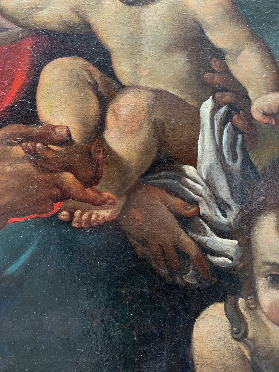 Sacra Famiglia con il piccolo San Giovannino. Scuola bolognese, XVII secolo-photo-4