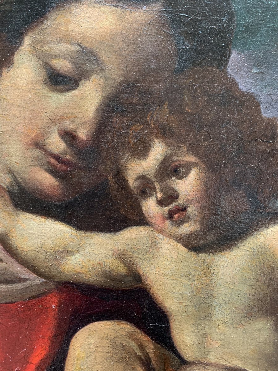 Sacra Famiglia con il piccolo San Giovannino. Scuola bolognese, XVII secolo-photo-5
