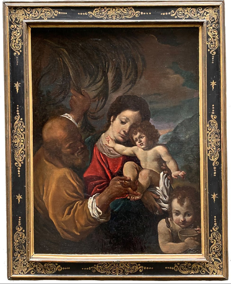 Sacra Famiglia con il piccolo San Giovannino. Scuola bolognese, XVII secolo-photo-7