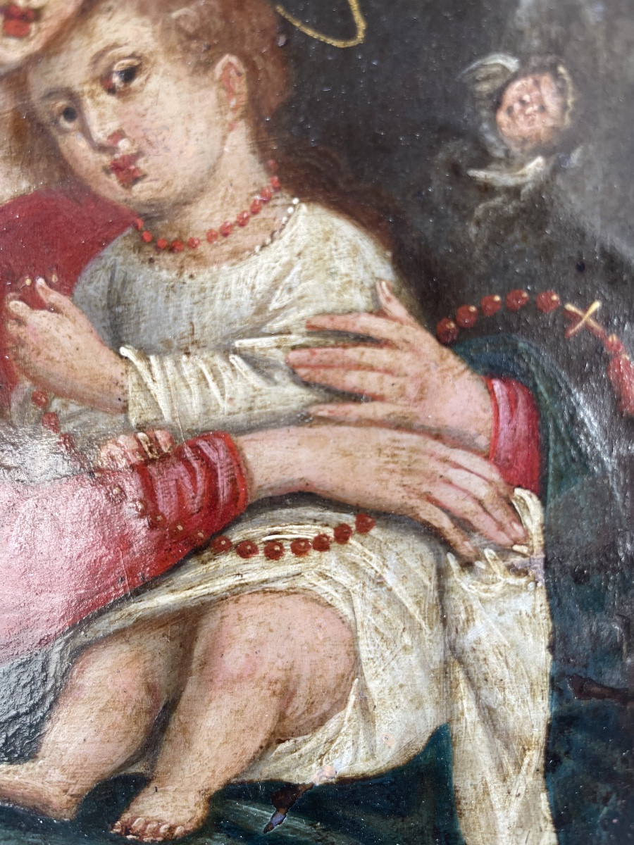 Madonna con Bambino e rosario in corallo Olio su rame. Italia meridionale, XVII sec-photo-4