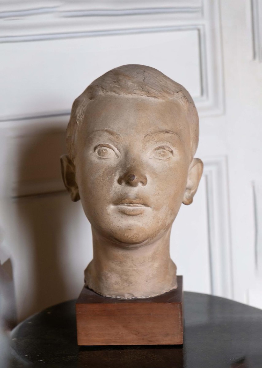 Giorgio Rossi, Testa di giovane ragazzo in terracotta, altezza 31 cm . Anni 1920