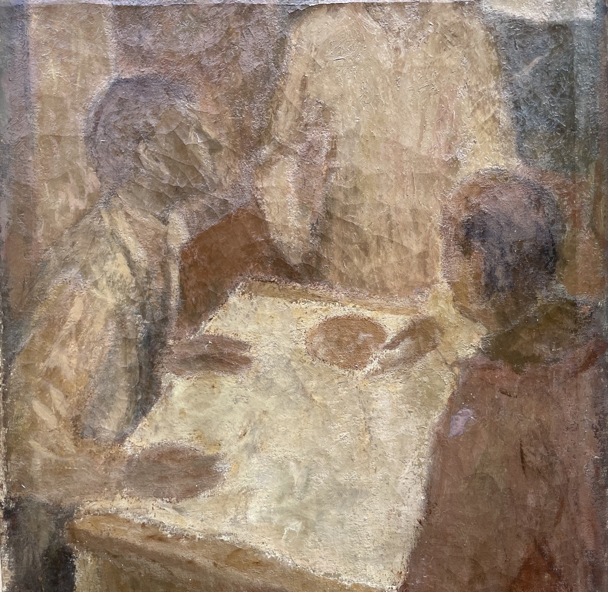 Cena in Emmaus, firmato e datato 1943 – Scuola Romana (?) Novecento. Dipinto di 60 × 85 cm con -photo-4