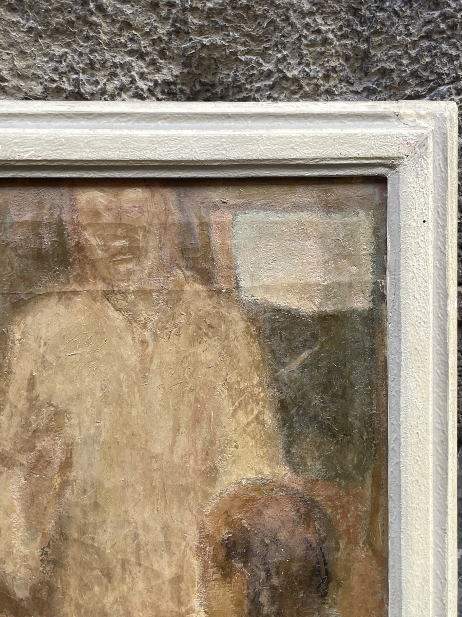 Cena in Emmaus, firmato e datato 1943 – Scuola Romana (?) Novecento. Dipinto di 60 × 85 cm con -photo-5