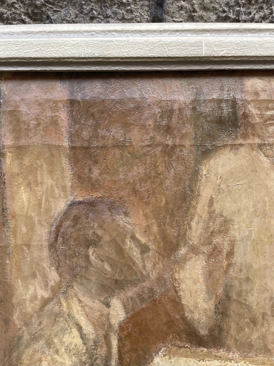 Cena in Emmaus, firmato e datato 1943 – Scuola Romana (?) Novecento. Dipinto di 60 × 85 cm con -photo-6